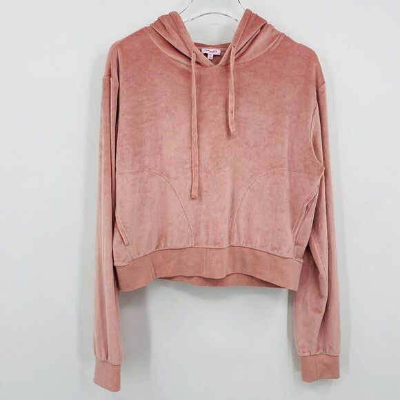 Splendid Size Large Dusty Pink Long Sleeve Velvet Cropped Hoodie - Picture 1 of 9